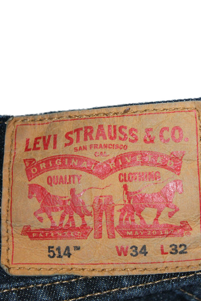 Levis Mens Straight Jeans Dark Blue Button 100% Cotton Size 36