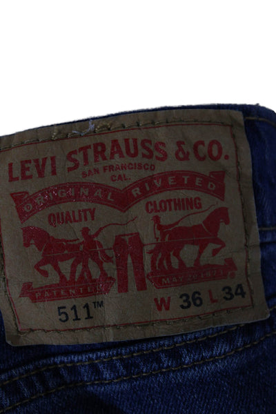 Levis Mens Straight Jeans Dark Blue Button Fly Big & Tall Size 36