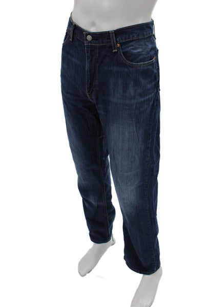 Levis Mens Straight Dark Blue Jeans Cotton Size 38