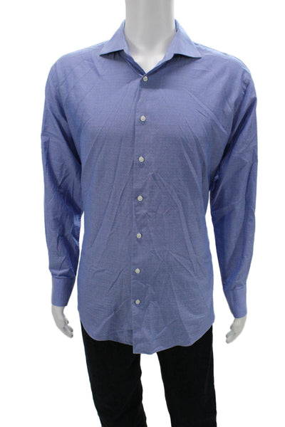 Neiman Marcus Mens Point Spread Dress Shirt Blue 100% Cotton LS Size 34