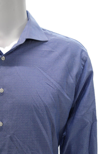 Neiman Marcus Mens Point Spread Dress Shirt Blue 100% Cotton LS Size 34