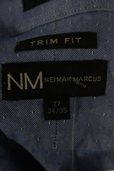 Neiman Marcus Mens Point Spread Dress Shirt Blue 100% Cotton LS Size 34