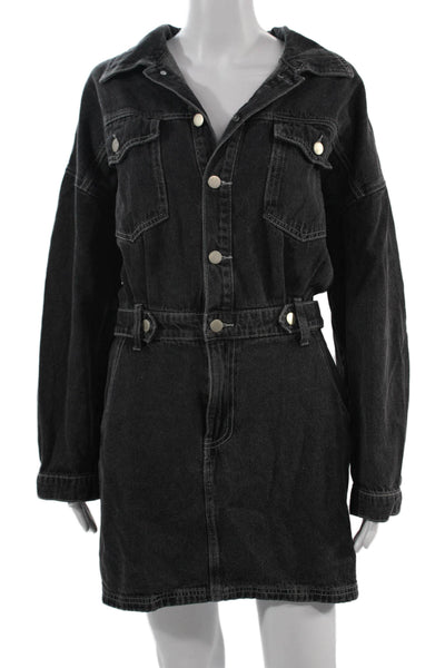 12th Tribe Womens Jumpsuit Black V Neck Long Sleeve Cotton Size M