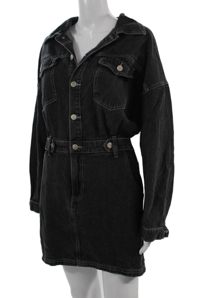 12th Tribe Womens Jumpsuit Black V Neck Long Sleeve Cotton Size M