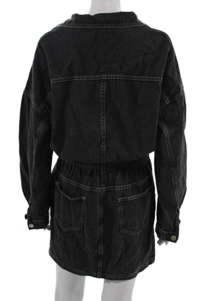 12th Tribe Womens Jumpsuit Black V Neck Long Sleeve Cotton Size M
