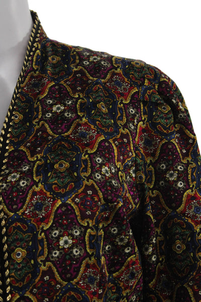 Maggy London Women Blue Silk Paisley V-Neck Blazer Button Long Sleeve Size 10