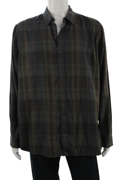Vince Mens Cotton Collared Plaid Button Down Shirt Gray Size 1X