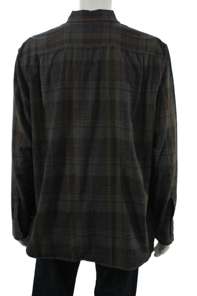 Vince Mens Cotton Collared Plaid Button Down Shirt Gray Size 1X