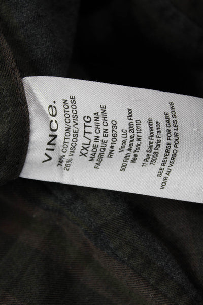 Vince Mens Cotton Collared Plaid Button Down Shirt Gray Size 1X