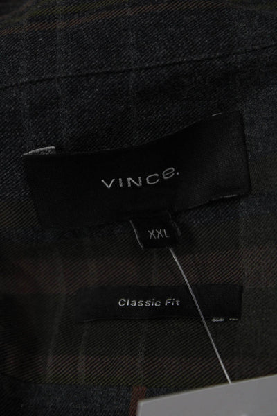 Vince Mens Cotton Collared Plaid Button Down Shirt Gray Size 1X