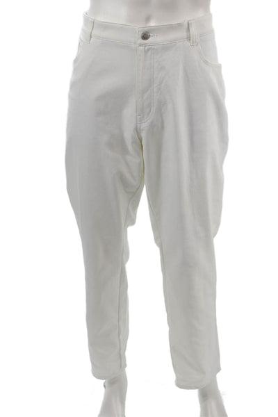 Peter Millar Mens Chino Pants White Button 83% Recycled Polyester Size 40