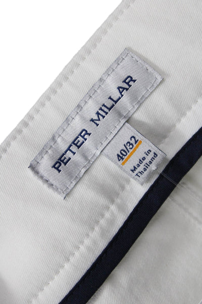 Peter Millar Mens Chino Pants White Button 83% Recycled Polyester Size 40