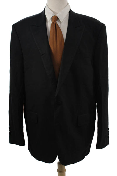 Peter Millar Mens Black Wool Suit Jacket Button Collared Classic Size 44