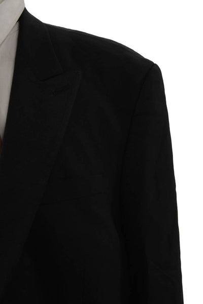 Peter Millar Mens Black Wool Suit Jacket Button Collared Classic Size 44
