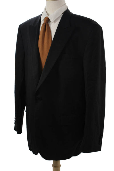 Peter Millar Mens Black Wool Suit Jacket Button Collared Classic Size 44