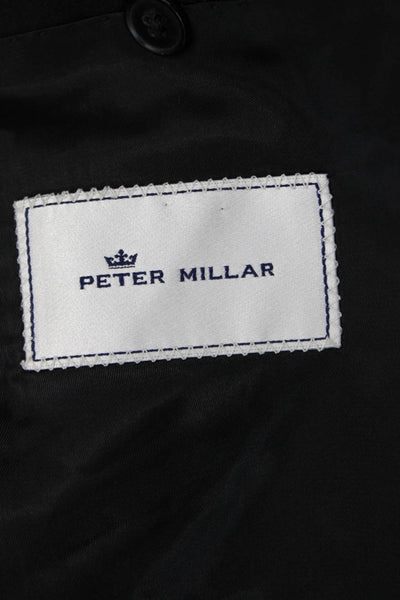Peter Millar Mens Black Wool Suit Jacket Button Collared Classic Size 44