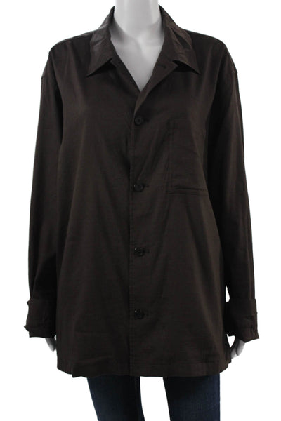 Theory Mens Brown Point Collar Button Up Long Sleeve Solid Shirt Size 1X