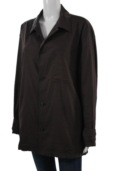 Theory Mens Brown Point Collar Button Up Long Sleeve Solid Shirt Size 1X