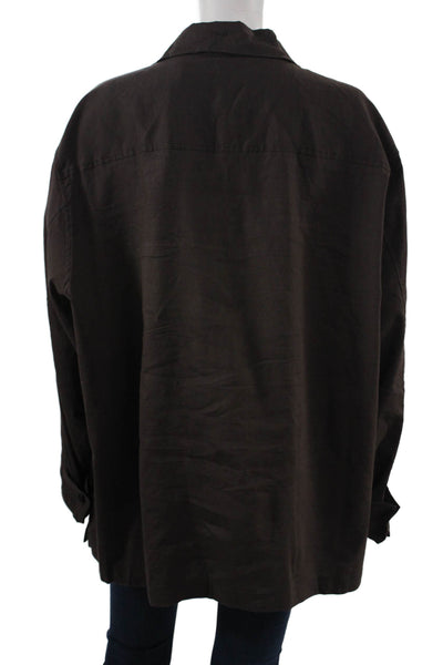 Theory Mens Brown Point Collar Button Up Long Sleeve Solid Shirt Size 1X