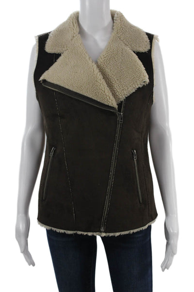 Velvet by Graham & Spencer Women Motorcycle Vest Brown Collared Size M