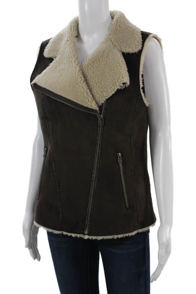 Velvet by Graham & Spencer Women Motorcycle Vest Brown Collared Size M