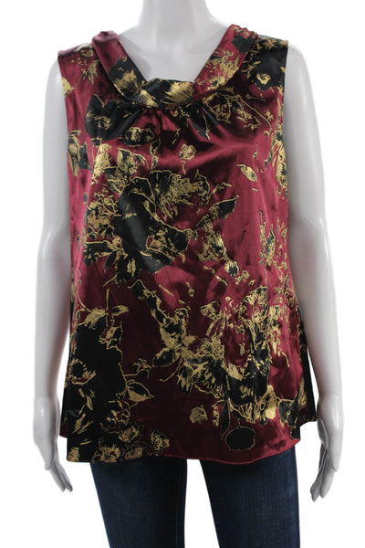 Tahari Women Black Floral Sleeveless Zip Blouse Polyester Elastane Size L