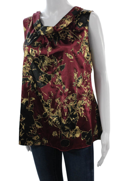 Tahari Women Black Floral Sleeveless Zip Blouse Polyester Elastane Size L