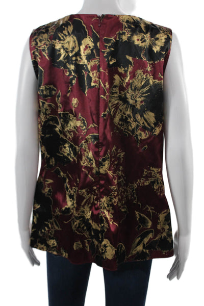 Tahari Women Black Floral Sleeveless Zip Blouse Polyester Elastane Size L