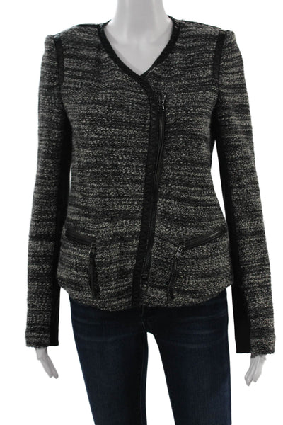 Rebecca Taylor Women Black Blazer V-Neck Long Sleeve Zip Designer Size 8