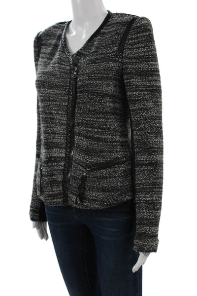 Rebecca Taylor Women Black Blazer V-Neck Long Sleeve Zip Designer Size 8