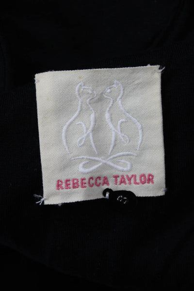 Rebecca Taylor Women Black Blazer V-Neck Long Sleeve Zip Designer Size 8