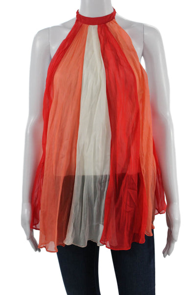 Alice + Olivia Women Red Silk Striped High Neck Sleeveless Tank Size M