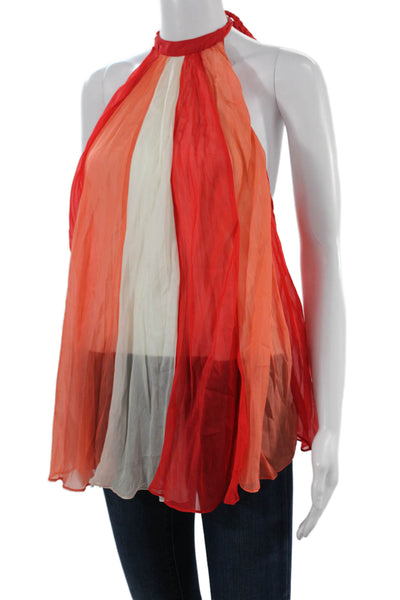 Alice + Olivia Women Red Silk Striped High Neck Sleeveless Tank Size M