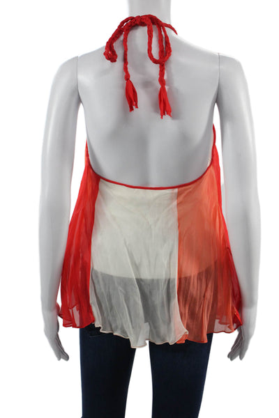 Alice + Olivia Women Red Silk Striped High Neck Sleeveless Tank Size M