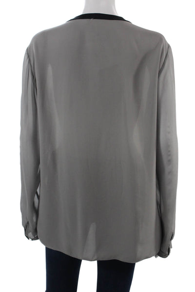 Elie Tahari Women White 100% Silk V-Neck Long Sleeve Blouse Hook & Eye Size M