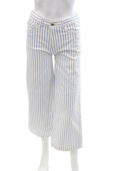 DL1961 Childrens Girls Striped High Rise Lily Wide Leg Jeans White Blue Size 16