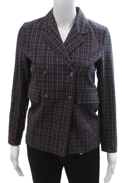 Molo Childrens Girls Plaid Button Down Blazer Blue Brown Size 12
