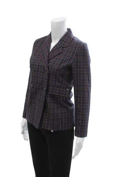 Molo Childrens Girls Plaid Button Down Blazer Blue Brown Size 12