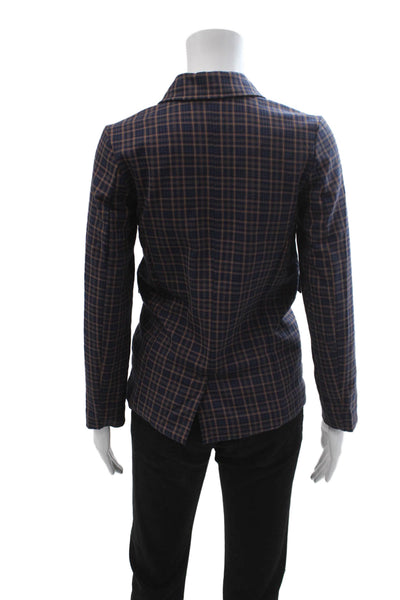 Molo Childrens Girls Plaid Button Down Blazer Blue Brown Size 12