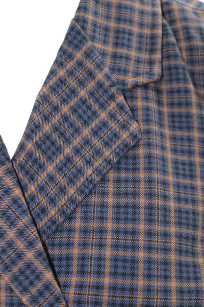 Molo Childrens Girls Plaid Button Down Blazer Blue Brown Size 12