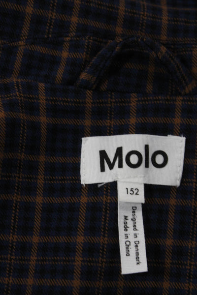 Molo Childrens Girls Plaid Button Down Blazer Blue Brown Size 12