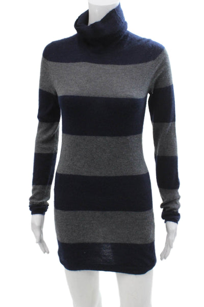 Theory Unisex Striped Dark Blue Cashmere Turtleneck Pullover Sweater Size M