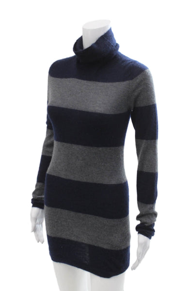 Theory Unisex Striped Dark Blue Cashmere Turtleneck Pullover Sweater Size M