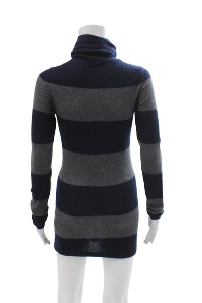 Theory Unisex Striped Dark Blue Cashmere Turtleneck Pullover Sweater Size M
