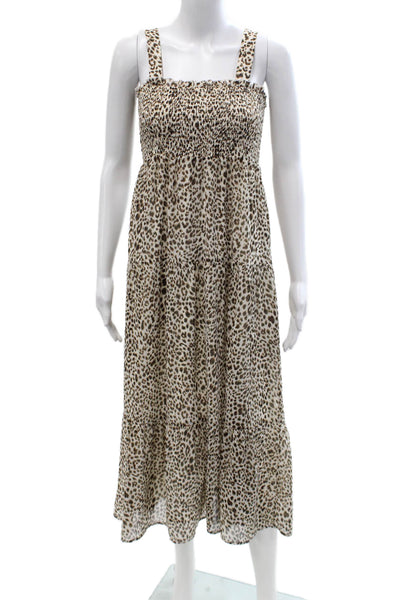 Sam Edelman Womens Maxi Sundress Beige Animal Print Square Neck Size 2
