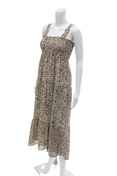 Sam Edelman Womens Maxi Sundress Beige Animal Print Square Neck Size 2
