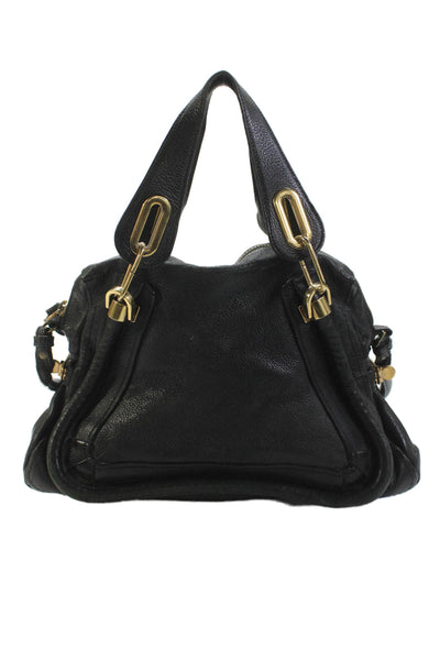 Chloe Womens Leather Gold Tone Crossbody Shoulder Handbag Black