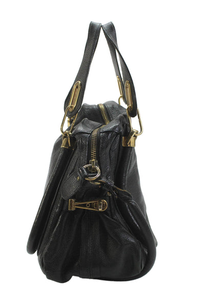 Chloe Womens Leather Gold Tone Crossbody Shoulder Handbag Black