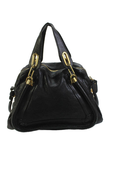 Chloe Womens Leather Gold Tone Crossbody Shoulder Handbag Black