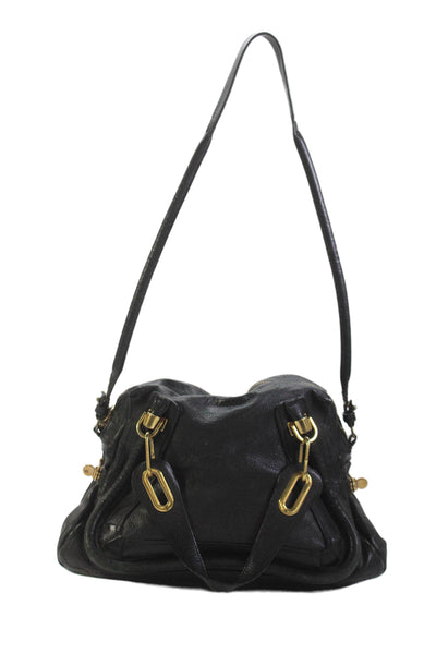 Chloe Womens Leather Gold Tone Crossbody Shoulder Handbag Black